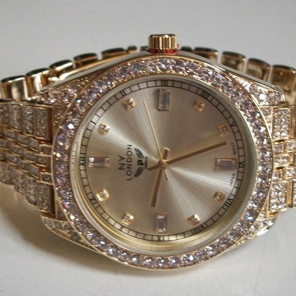 NY London Gold Crystal-Accent Women's Bracelet Watch